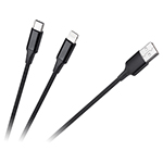 CABLU USB A - USB C/LIGHTNING (2+1) 1M